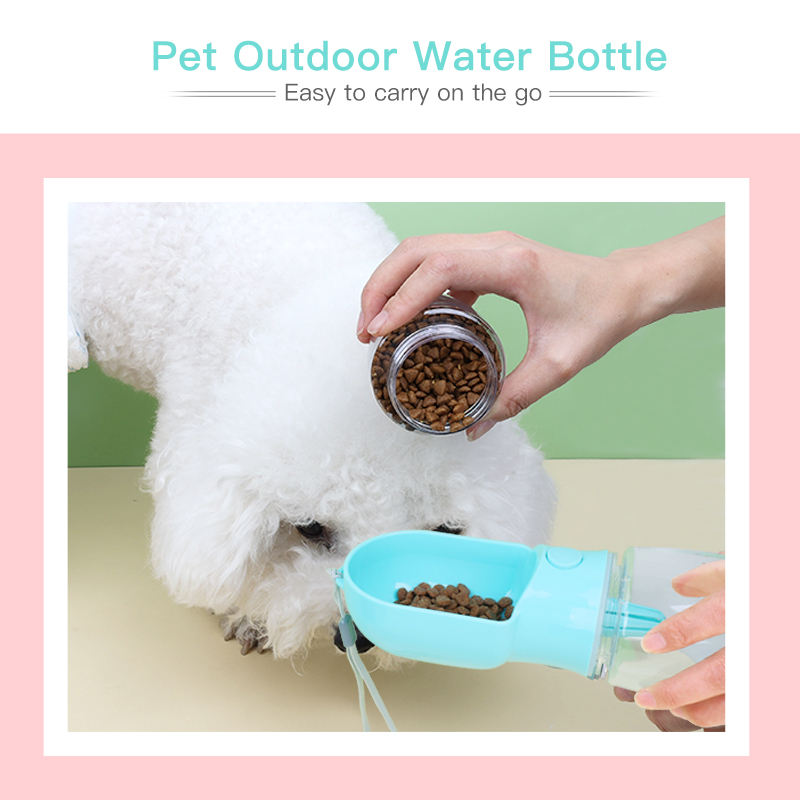 Kibble being poured from the Trailbowl's food chamber into its bowl for a dog to eat
